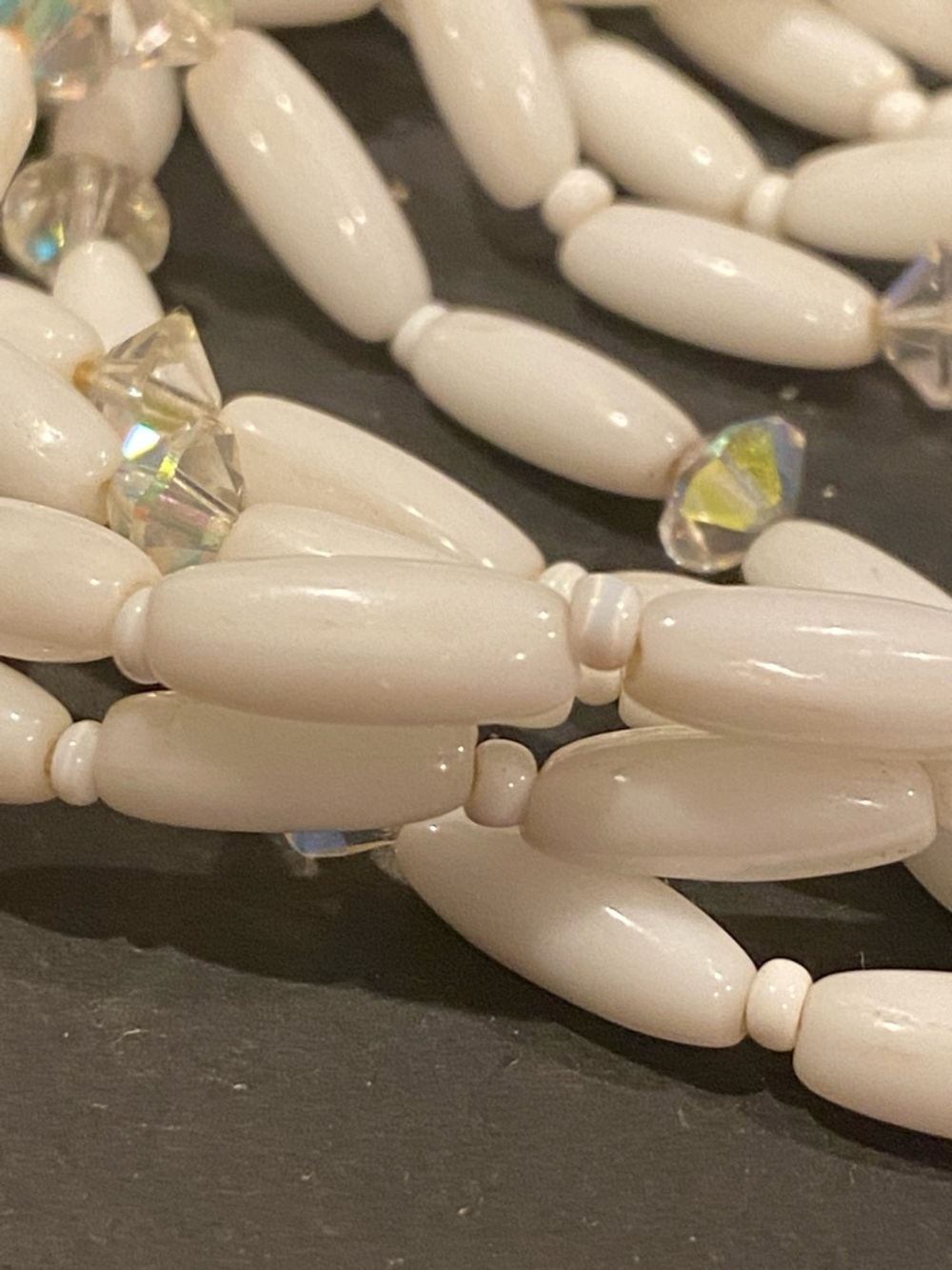 White Milk Glass Multi-Strand Beaded Bracelet with Crystal Accents - Picture 4 of 11